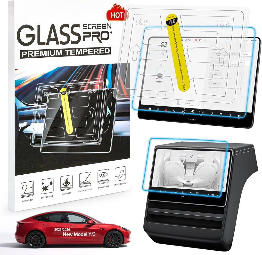 New Screen Protector for Tesla Model Y/3 Accessories,9H Super Tempered Glass with Center Console and Rear Seat Screen Protectors for Model Y/3 Juniper 2025-2026,Matte,No Glare, Fingerprint, Anti-Scratch