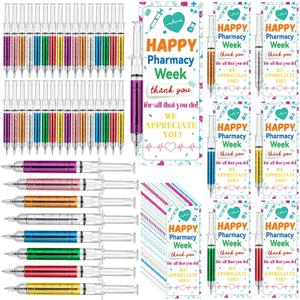 48 Set National Pharmacy Week Gifts Retractable Syringe Pens with Thank You Card Pharmacy Appreciation Gifts for Nursing School Medical Assistant Pharmacist Supplies