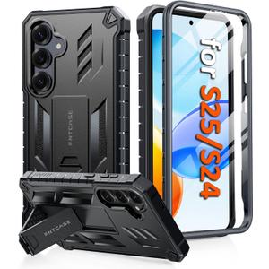 FNTCASE for Samsung Galaxy S25 Case: for Galaxy S24 Case with [Built-in Screen Protector & Kickstand] [Military-Grade Drop Protection] Heavy Duty Protective Full Body Shockproof TPU Phone Cover Black