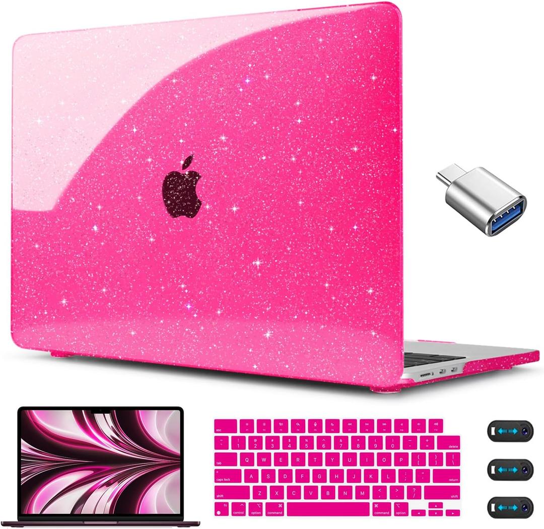 CISSOOK Compatible with MacBook Air 13.6 inch Case Glitter 2026 2025 2024 2023 2022 A3449 M5 A3240 M4 A3113 M3 A2681 M2 Chip, Sparkly Pink Bling Hard Shell Case for MacBook Air 13, Rose Pink Glitter