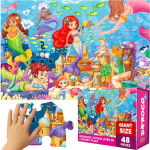 QUOKKA Giant Floor Puzzles for Kids Ages 4-6 - 2x3 Feet Extra-Thick 48 Pieces Toddler Puzzle Ages 3-5  Mermaid Educational Activity for Boys Girls  Premium Box with Sturdy Handle & Magnetic Closure