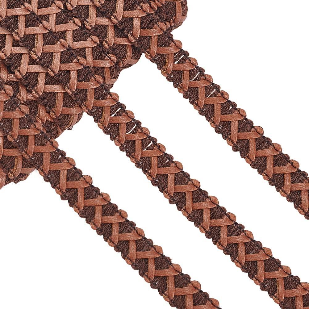 BENECREAT 15 Yard Coffee Brown Faux Leather Braid Trims, 1/2 inch Wide Flat Braided Genuine Leather Braid Strap for Home Decor DIY Sewing Craft