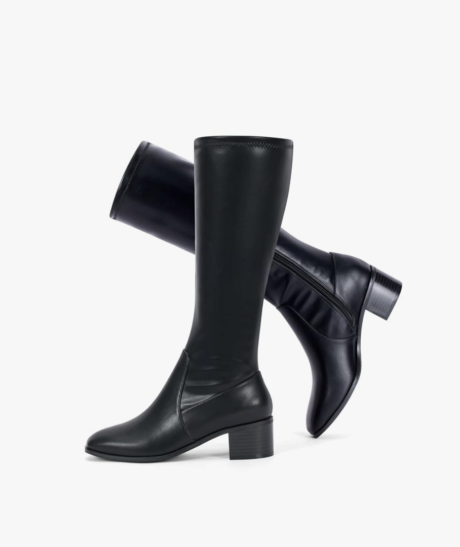 Elisabet Tang Knee High Boots for Women 2 inch Chunky Low Heel Boots Square Toe Side Zipper Fall Winter Comfort Boots, Size 8.5