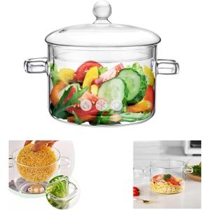2.3L / 78 fl. oz. Clear Glass Pot with Lid Saucepan Heat Resistant Glass Stove and Pan with Lid Soup, Milk, Baby Food, Pasta (78oz/2300ml)