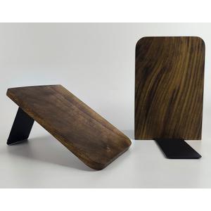 Wood Book Ends for Shelves, Non-Skid Wood Bookends, Heavy Duty Book Stand Support for Books and Movies (Walnut-1 Pair, Large)