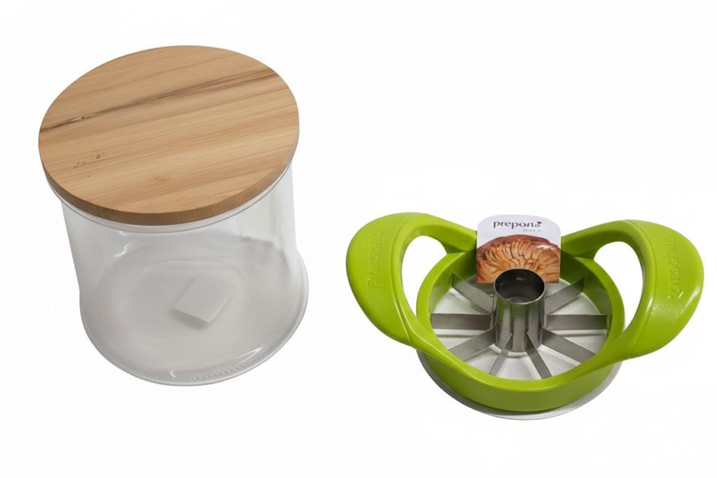 1 Pack Apple Slicer 8 Super Sharp Stainless Steel Blades Apple Slicer, Corer and Divider, Heavy Duty Stainless Steel Apple Cutter 30 oz DENMARK MED GLASS SKINNY APOTHECARY JAR WICACIA LID