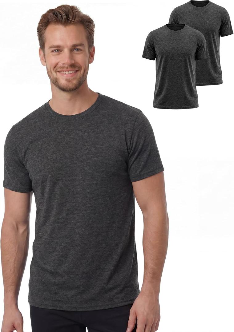 SUNCHIRI Merino Wool Shirts for Men 2 Pack, Lightweight Wool Base Layer, Short Sleeve Crewneck Undershirt (Darkgrey, M)