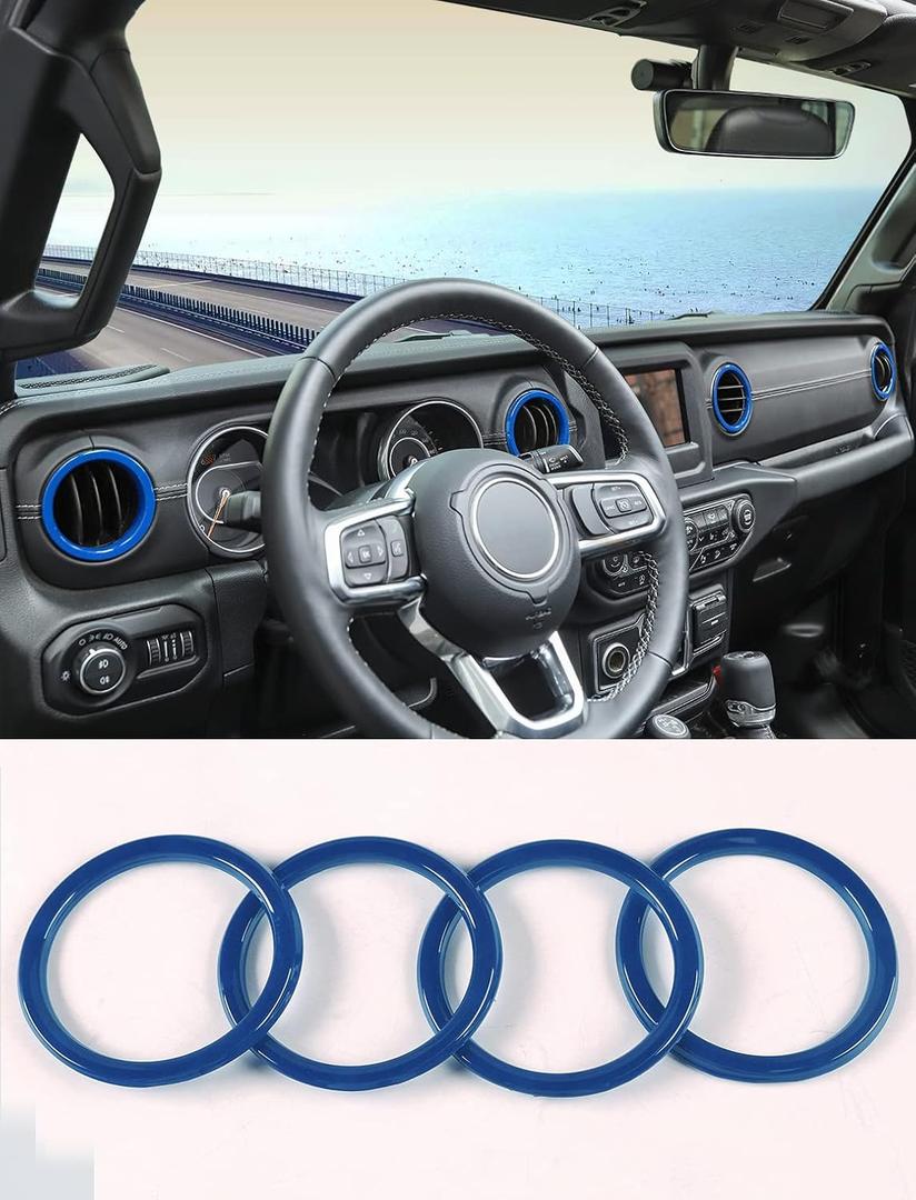Savadicar Blue Interior Accessories - AC Air Vent Trim Ring Cover for 2018-2023 Jeep Wrangler JL JLU 4XE & Gladiator JT - Solid Color Interior Decor Upgrade Option, 4-Piece