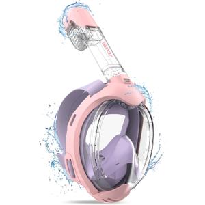 ACURE Kids Snorkel Mask Full Face - Anti-Fog & Dry Top Snorkel Set, Snorkeling Gear with Easier Breathing System for Swimming Beginners Ages 3-8 (Purple Pink)