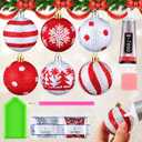 Weysat 6 Pcs 3D Christmas Ball Diamond Painting Ornaments Christmas Diamond Art Set for Adults DIY 1.97" Red and White Xmas Tree Ornament Plastic Hanging Glitter Striped Dot Ball for Tree Party Decor