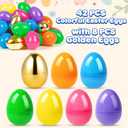 50 PCS 2.4"" Plastic Easter Eggs, 42 Pcs Empty Easter Eggs with 8 Golden Eggs, Fillable Egg with Hinge for Easter Hunt, Basket Stuffers, Classroom Prizes, Party Favors Supplies