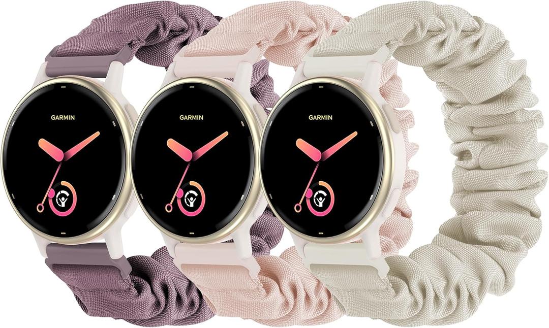 Stretchy Scrunchie Bands Compatible with Garmin Vivoactive 5/6, 20mm Nylon Sport Elastic Band for Venu/Sq/Sq 2/2 Plus/Vivoactive 3/Forerunner 165/55/245 Music for Women Men3 Pack