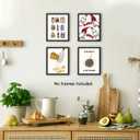 NaZaUK Cute Funny Kitchen Wall Art Set of 4, Fashion Breakfast Food Avocado Toast Canvas Prints Poster, Vintage Simple Watercolor Picture for Dining Room Kids Room Wall Decor 8x10 Unframed