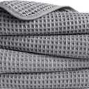 POLYTE Microfiber Lint Free Hand Towel, 16 x 30 in, 4 Pack (Waffle Weave) (Gray)