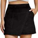 luvamia Jean Skirts for Women Denim Mini Trendy High Waisted Stretchy Asymmetrical Faux Wrap Short Skirt with Pockets, Washed Black Medium