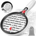 Large Magnifying Glass with Lights,10X 25X 45X Handheld Lighted Magnifier, 5.5in Page Magnifier 36 LED Lights, Magnifying Glass for Reading Small Prints & Low Vision Seniors with Aging Eyes