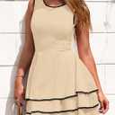PRETTYGARDEN Women's 2026 Summer Sundresses Casual Elegant Sleeveless Flowy Tiered Ruffle A Line Mini Graduation Party Dress (Beige, M)