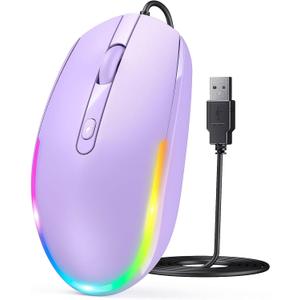 seenda Wired Mouse - USB Computer Mice Wired with RGB Backlit Optical LED Mouse with Attached USB Cord for Laptops Notebooks Chromebook - Purple