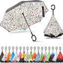 Sharpty Inverted, Windproof, Reverse Umbrella for Women with UV Protection, Upside Down with C-Shaped Handle (White floral)