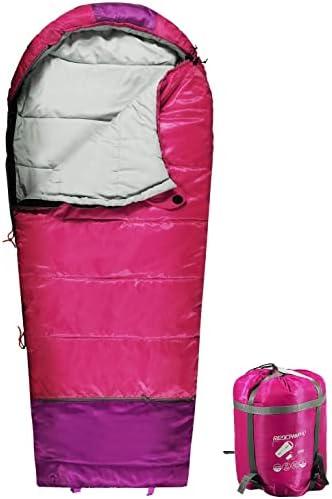 REDCAMP Kids Mummy Sleeping Bag for Camping, 3 Season Cold Weather Sleeping Bag Fit Boys,Girls & Teens, Blue/Rose Red
