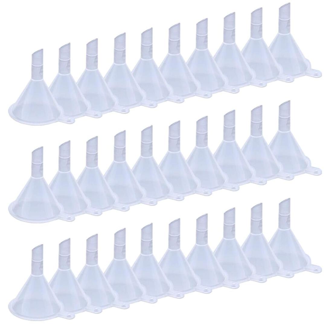 WARMBUY Mini Clear Plastic Funnels, 30 Pack