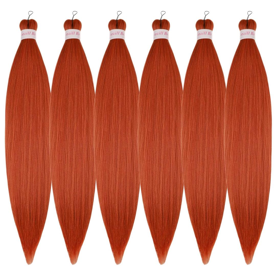 Ginger Orange Braiding Hair Pre Stretched Knotless Braiding Hair 6 Packs Synthetic Ginger Hair Extension for Braiding