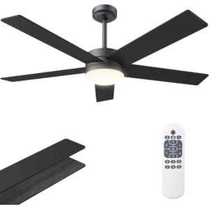 52" Ceiling Fans with Lights, Ceiling Fan Black with Light & Remote Control 52 Inch Ceiling Fan Flush Mount with LED DC Reversible Motor Noiseless for Outdoor/Indoor Bedroom