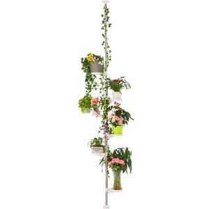 BAOYOUNI 7-Layer Indoor Plant Stands Spring Tension Pole Metal Flower Display Rack Space Saver Corner Floral Pot Hanger Shelf, Ivory (1 x 7 Tier)