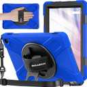 BRAECNstock Shockproof Protective Case for Amazon Fire HD 10 13th Generation 2023 Kids Case with Screen Protector [Rotating Hand Strap]& Stand,Pen Holder & Shoulder Strap - Blue