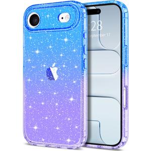 Hython for iPhone Air Case Glitter, Clear Glitter Sparkly Shiny Bling Sparkle Cute Cover, Anti-Scratch Soft TPU Slim Fit Shockproof Protective Phone Cases Women Girls, Gradient Blue/Purple