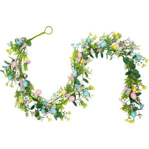 6Ft Easter Garland Easter Egg Decorations Spring Flower Garland for Mantle Easter Gifts Home Party Decor Wall Window Table