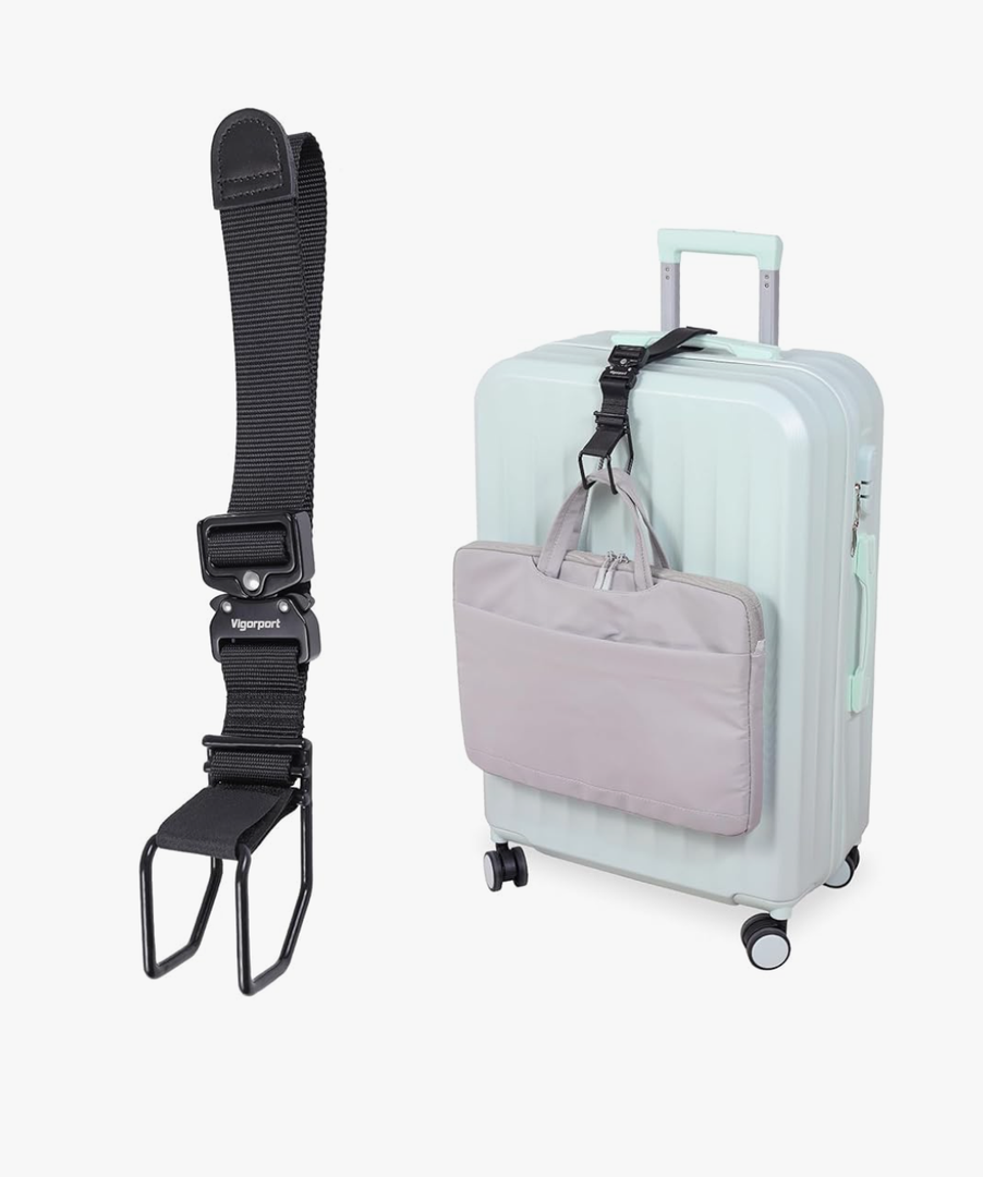 Vigorport Luggage Hook Strap, J Hook for Add a Bag Luggage, Multi Adjustment Bag Strap Hook with Hands Free(Medium Size/Metal Buckle)