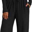 Trendy Queen Women's 2 Piece Matching Lounge Set Boat Neck Slim Fitted Top Wide Leg Pants Casual Tracksuits (Large, Black)