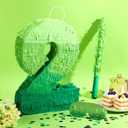 Number Piata Decorations 16 Inch Gradient Green Number Piata with Blindfold Stick and Confetti for Birthday Baby Shower Safari Jungle Themed Party Supplies Centerpiece (Number 2)
