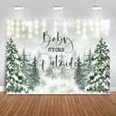 Fitumiw Baby It's Cold Outside Backdrop 7x5ft Snowy Forest Photography Background Winter Baby Shower Party Decorations Winter Wonderland Snowflakes Banner Photo Booth Props (Green)