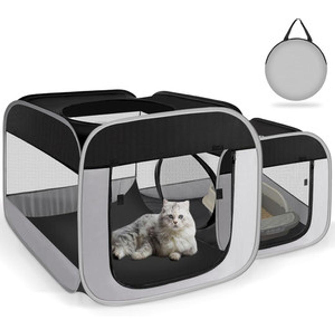 Large Outdoor Cat Playpen, Foldable 2-in-1 Zone Waterproof Cat Enclosure Puppy Pen for Outdoor Use, Portable Pet Playpen with Soft Sides, Great for Gardens, Camping, Backyard