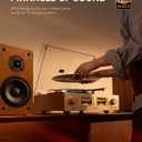 QLEARSOUL HiFire X Vinyl Record Player, Audiophile HiFi Turntables System with 100W Bookshelf Speakers,VU Meter, DSP Preamp, Support 33/45 RPM, RCA LINE in | Out