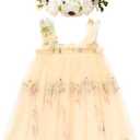 Toddler Baby Girl Tutu Dress Sleeveless Floral Print Tulle Dress Little Girl Princess Dresses with Flower Headband, 6-12M