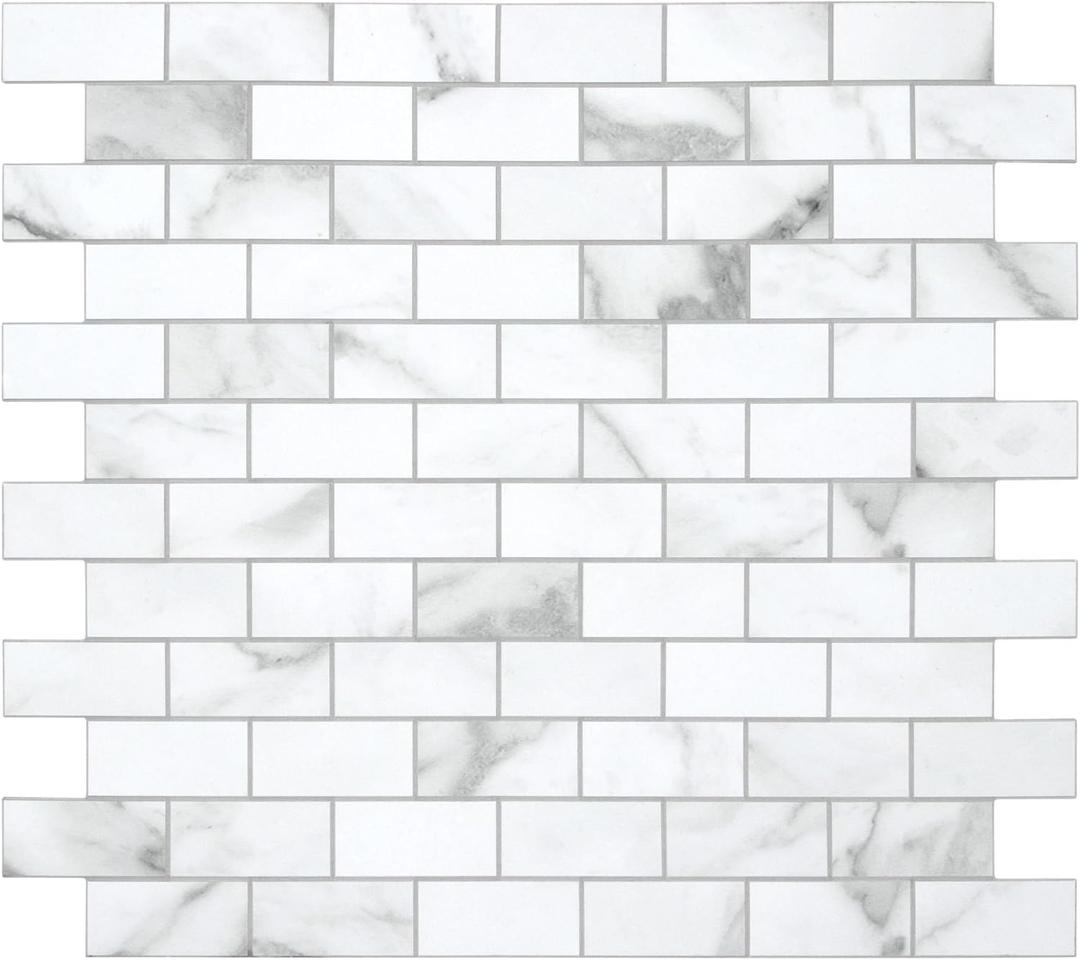 10-Sheet Subway Peel and Stick Backsplash Tile, 11.3" x 10.8" Carrara White Stone Composite Marble Looks Self Adhesive Waterproof Wall Tile, Stick on Tiles for Kitchen Bathroom Shower Fireplace