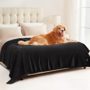 Luciphia Waterproof Blanket for Large Dogs Liquid Proof Furniture Protector Washable Pet Reversible Bed Cover for Couch Soft Sherpa Fleece Cat Blankets for Small Medium Black X-Large85" x 57"
