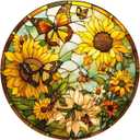 Sunflower Stained Glass Window Hanging - Acrylic Suncatcher Butterfly Ornament - Round Sunflower Glass Pendant for Outdoor Garden Decor & Gifts (Large)