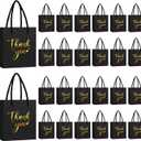 Honoson 60 Pcs Mini Thank You Gift Bag with Handle Bulk 4 x 2.75 x 4.5'' Small Paper Foil Bag for Wedding Gift Wrapping Birthday Party(Black)