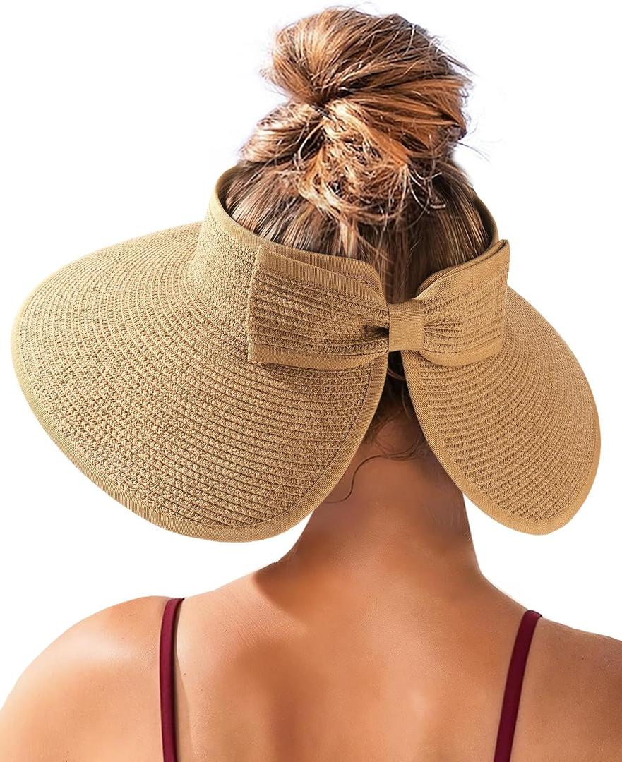 FURTALK Sun Visor Hats for Women Beach Hat Ponytail Summer UPF 80+ Beach Vacation Essentials Packable Wide Brim