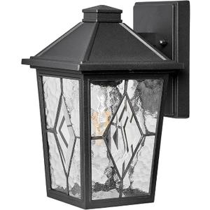 Exterior Waterproof Wall Sconce Light Fixtures Outdoor Wall Lights in Black Finish Outdoor Wall Sconce Lights with Water Ripple Handmade Glass 11 Inch Height