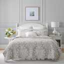 Laura Ashley - King Quilt Set, Reversible Cotton Bedding with Matching Shams, Home Decor for All Seasons (Rowland Grey, King)