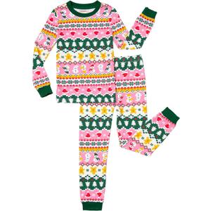 PATPAT Toddler & Kids Pajama Sets with Bamboo Viscose, Snug Fit Pjs for Girls, All-Season Comfort Sleepwear, 2T
