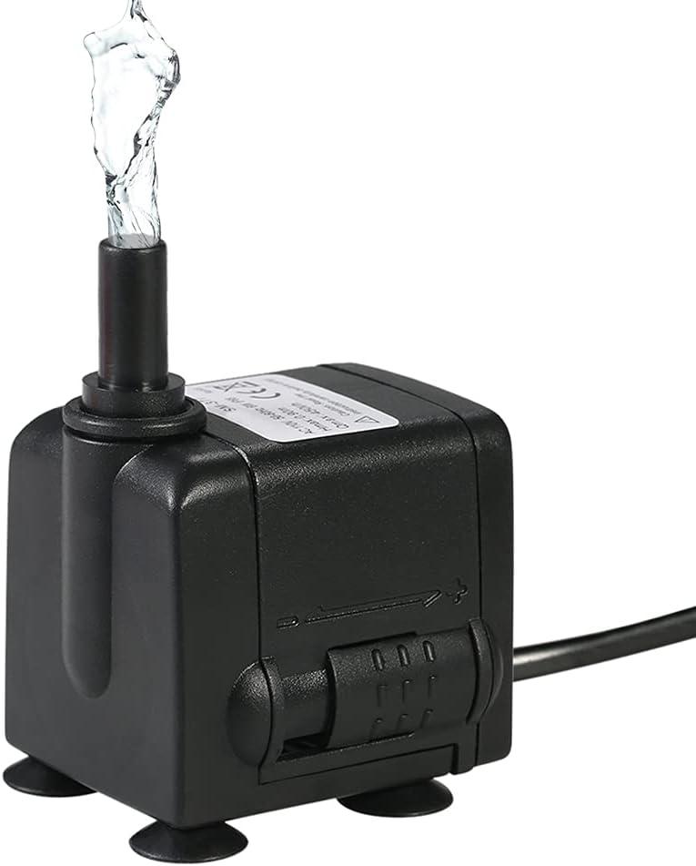 Decdeal 450L/H 6W Submersible Water Pump for Aquarium Tabletop Fountains Pond Water Gardens and Hydroponic Systems with 2 Nozzles, AC110V, US Plug
