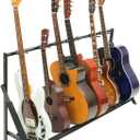 Stage Rocker Multi Guitar Stand, Foldable 7 Holder Rack with Adjustable Height & Width, Easy Assembly & Storage, Reliable Soft Foam Padding to Protect Acoustic or Electric Guitars & Basses, Black.