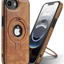 Magnetic for iPhone 17e / 16e Leather Case, Invisible Stand [Compatible with Magsafe] Slim Kickstand Phone Cove (Brown)