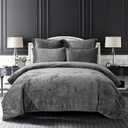Sunshine Nicole Distressed Velvet Comforter Set, Distressed Velvet Face and Brushed Solid Microfiber Reverse, with Light Weight Soft Poly Fill, 5 Pieces Grey Queen